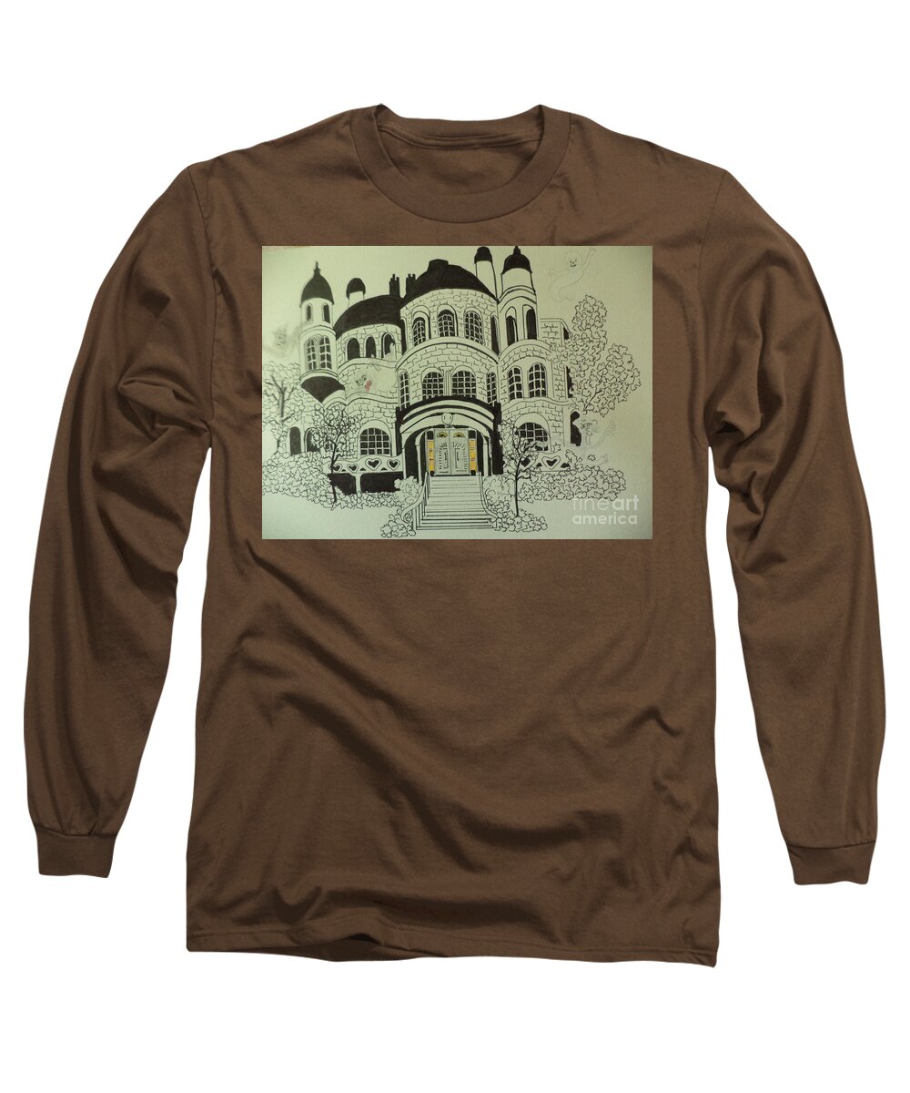  Long Sleeve T-Shirt featuring the drawing Whip Staff Manor Ink Drawing by Donald Northup