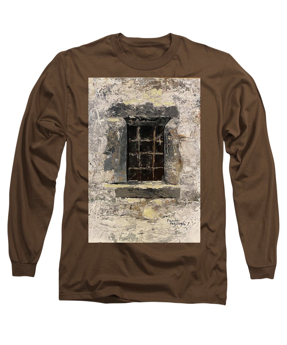 Painting Long Sleeve T-Shirt featuring the painting Window in Stone by Paula Pagliughi