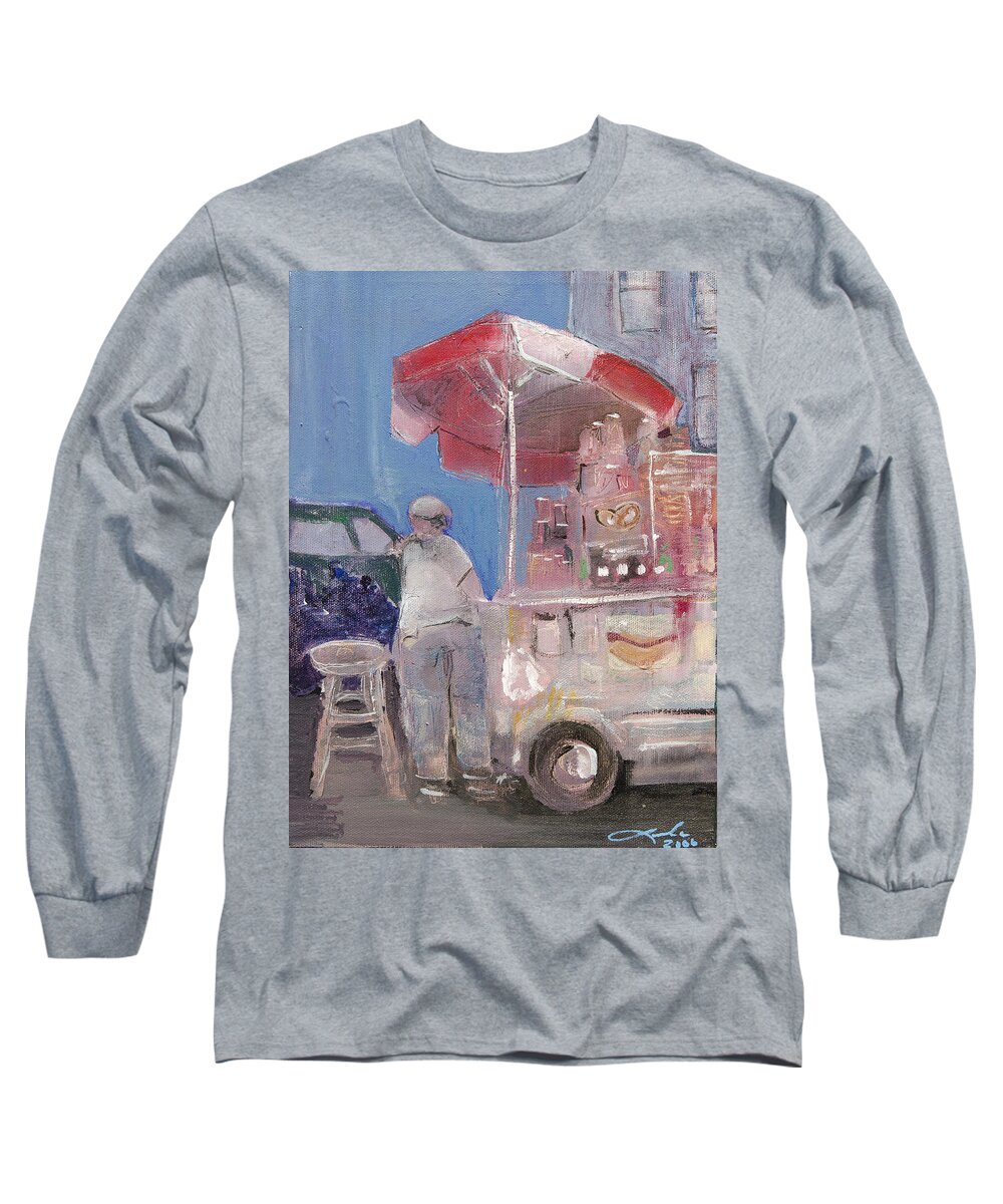 City Long Sleeve T-Shirt featuring the painting Stand on the Corner by Leela Payne