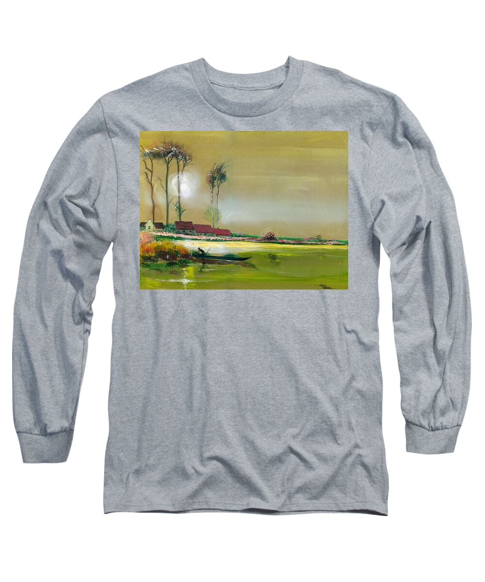 Nature Long Sleeve T-Shirt featuring the painting Dream Lake #2 by Anil Nene