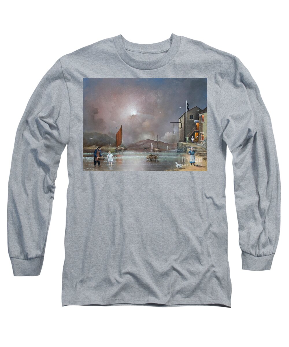 Countryside Long Sleeve T-Shirt featuring the painting Fowey Cornwall England by Ken Wood