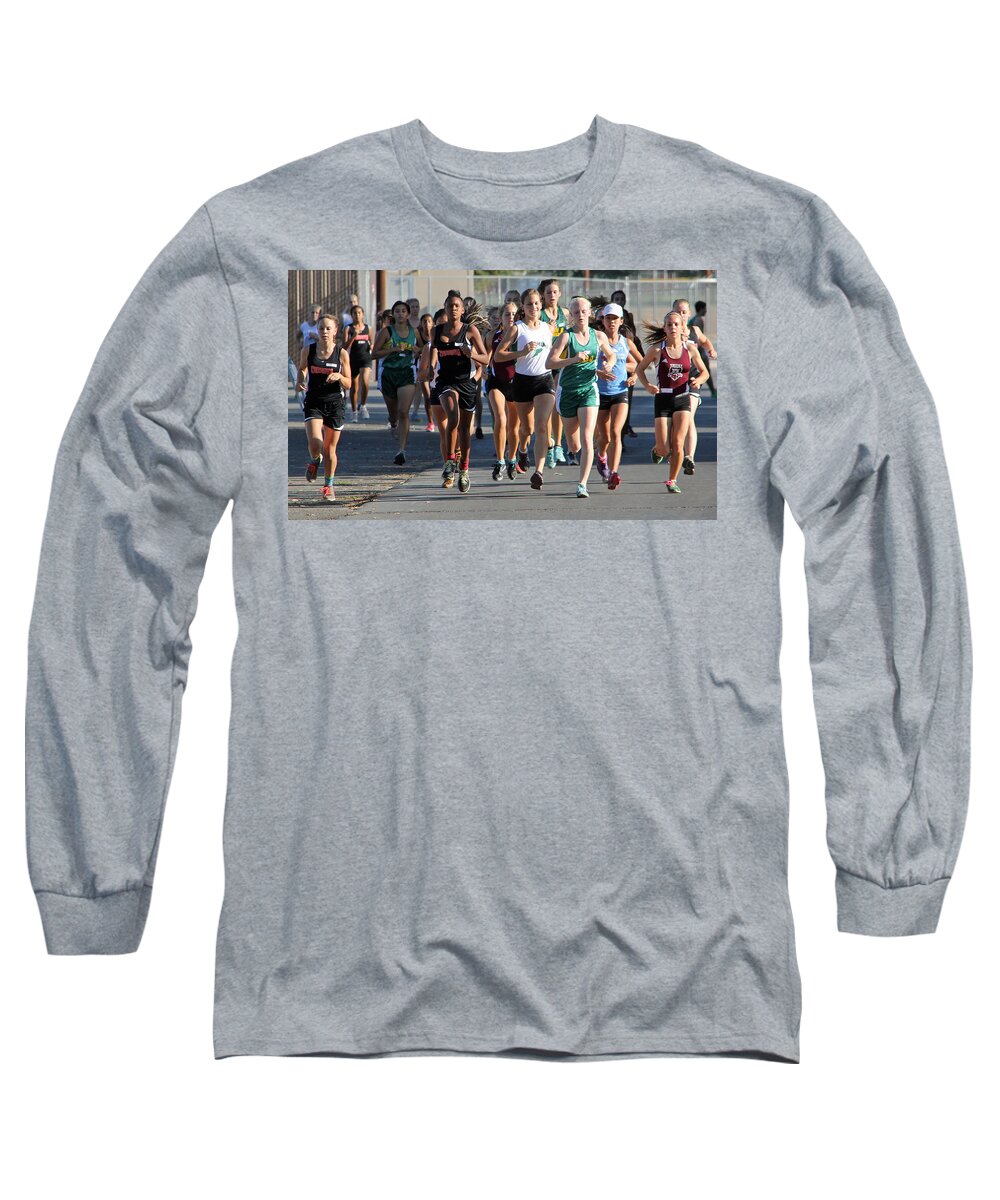 Cal Long Sleeve T-Shirt featuring the photograph Ladies start #1 by Randy Wehner