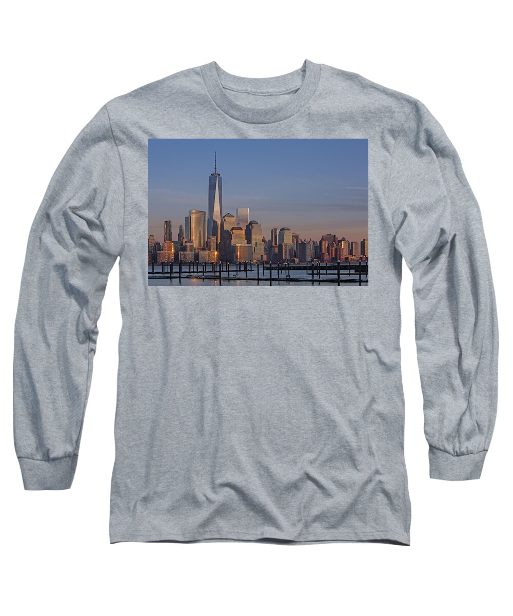 World Trade Center Long Sleeve T-Shirt featuring the photograph Lower Manhattan Skyline #1 by Susan Candelario