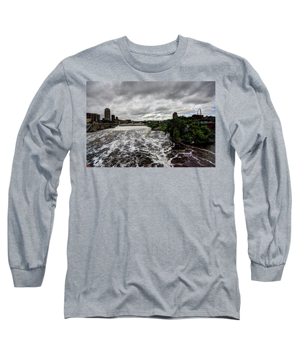 Mn Waterfall Long Sleeve T-Shirt featuring the photograph St Anthony Falls #1 by Amanda Stadther