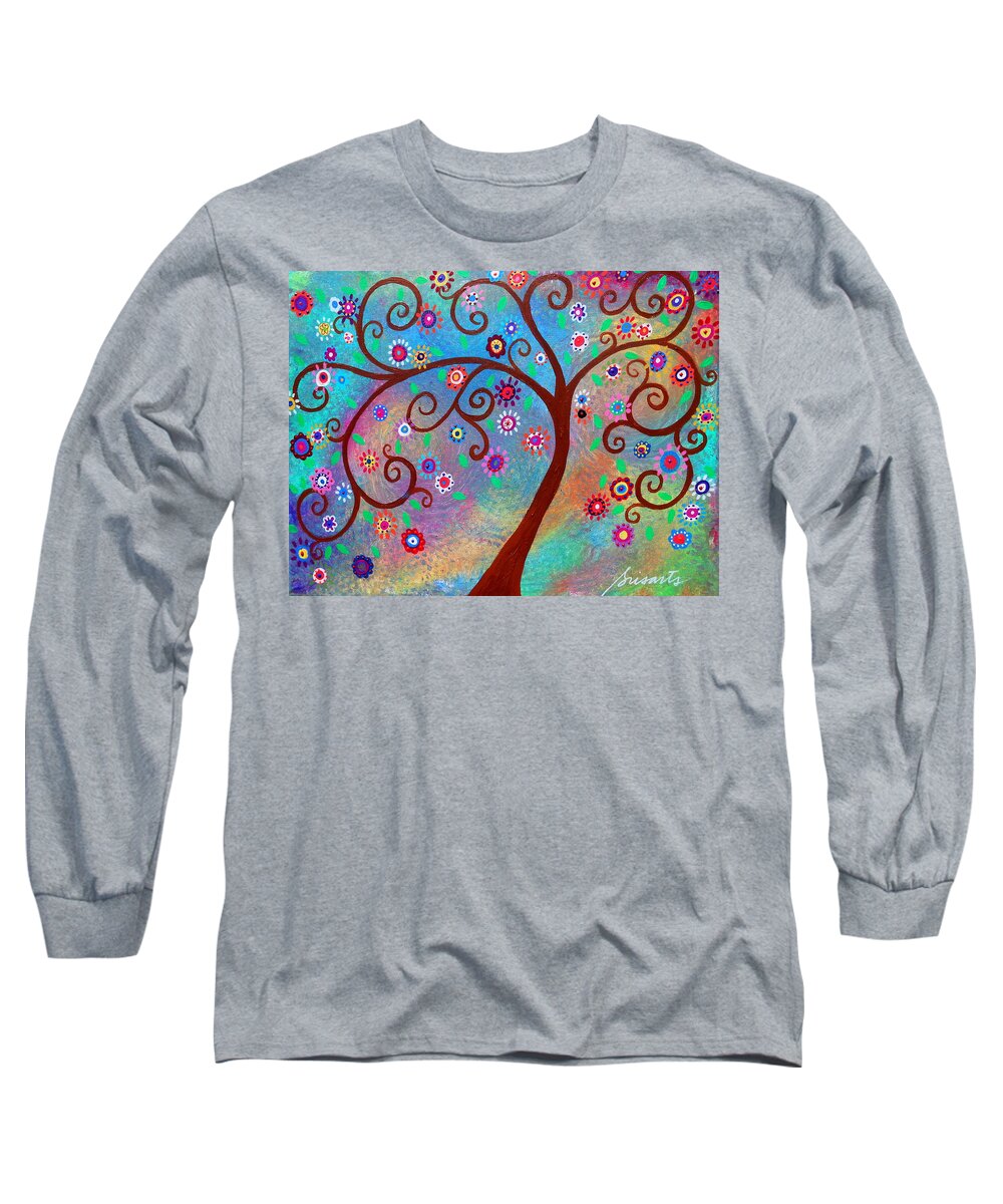 Bar Long Sleeve T-Shirt featuring the painting Tree Of Life #132 by Pristine Cartera Turkus