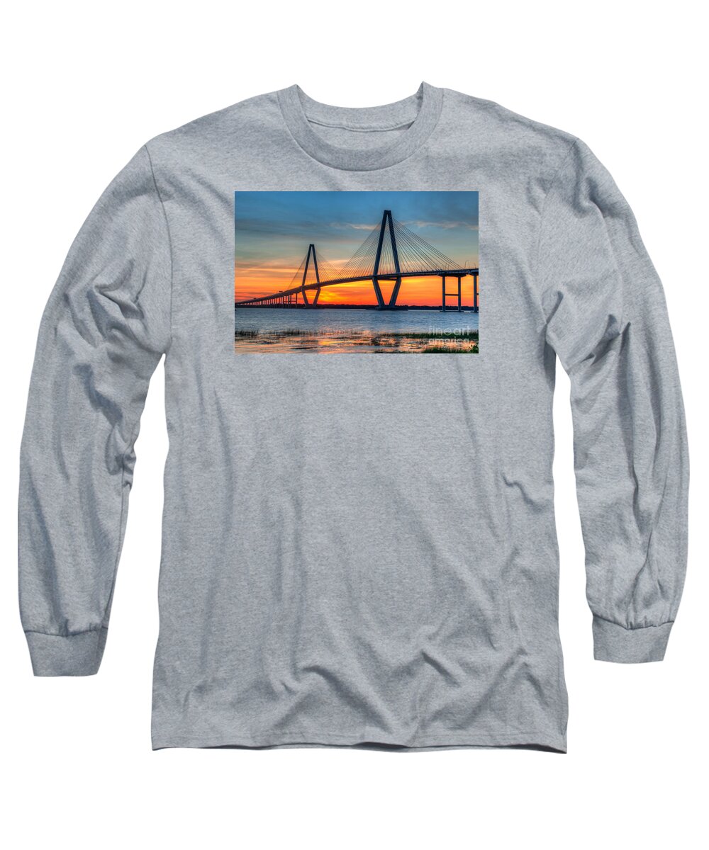 Arthur Ravenel Jr Bridge Long Sleeve T-Shirt featuring the photograph Twilight over Ravenel by Dale Powell