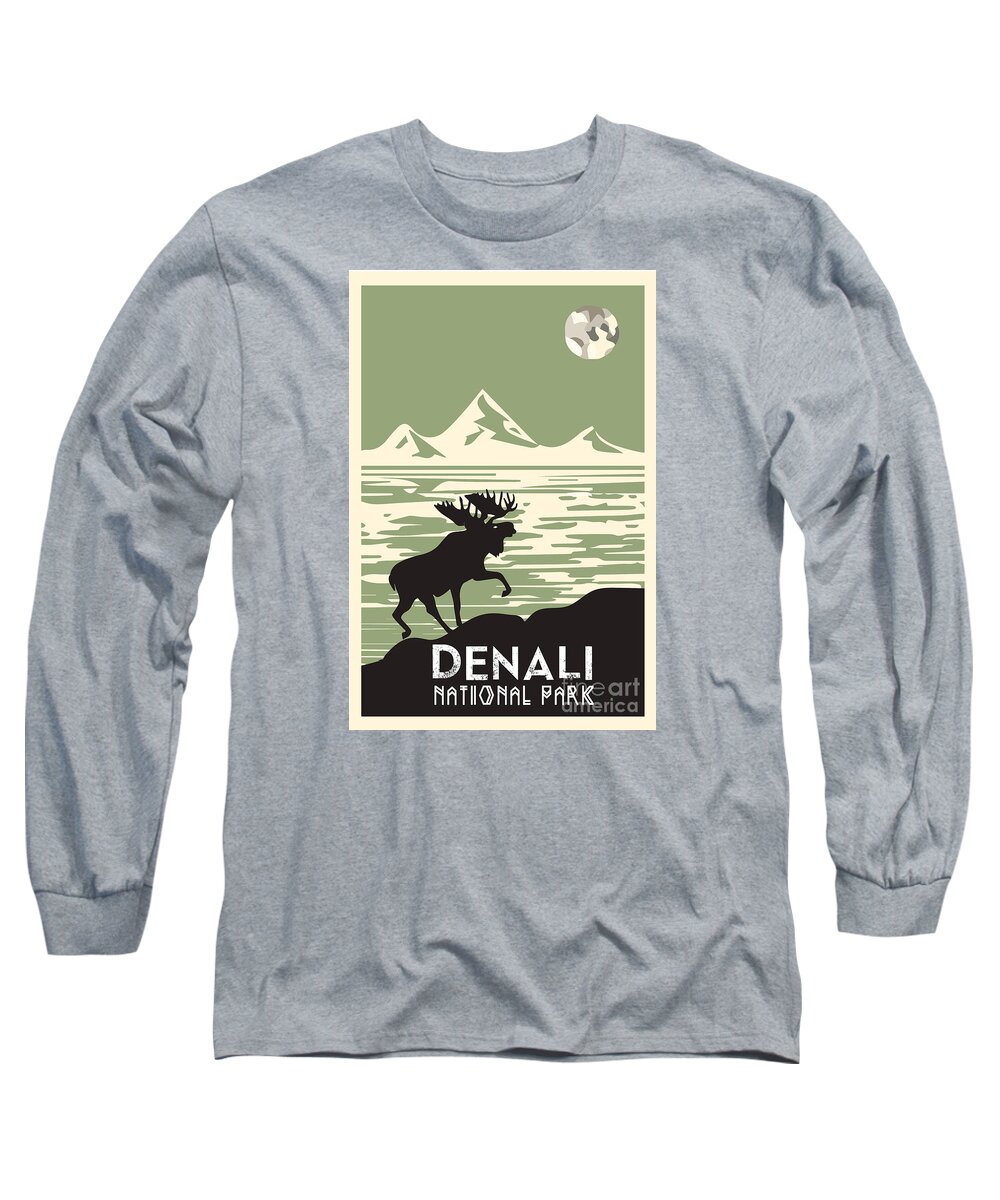 Mountain Long Sleeve T-Shirt featuring the digital art Alaska Denali National Park Poster by Celestial Images