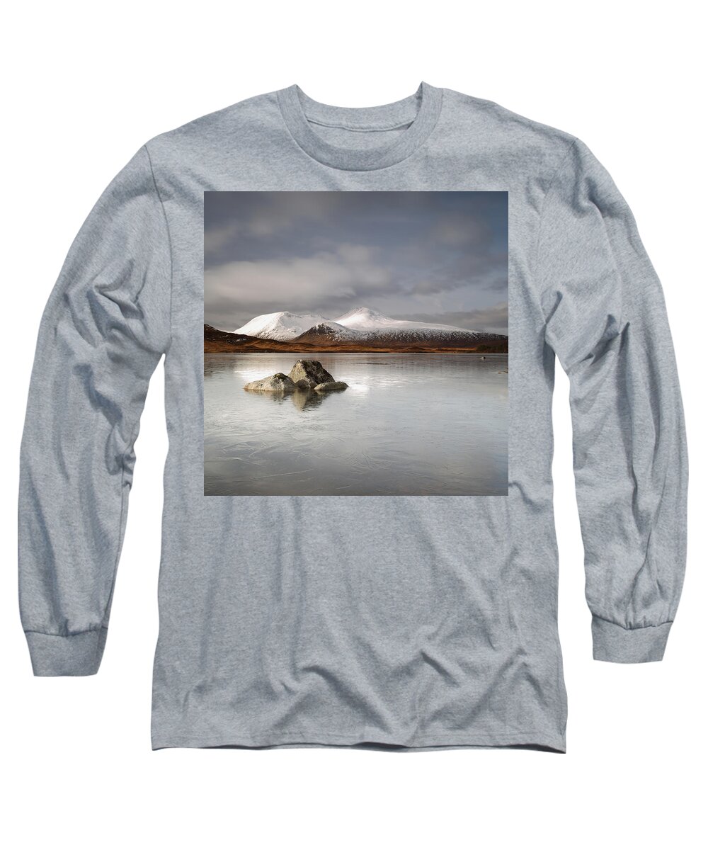 Black Mount Long Sleeve T-Shirt featuring the photograph Black Mount and Lochan na h-Achlaise #2 by Maria Gaellman