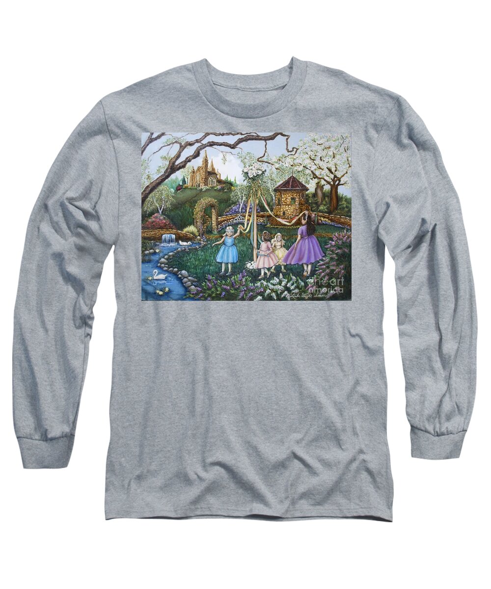 Maypole Long Sleeve T-Shirt featuring the painting Mayday Serenade by Linda Simon