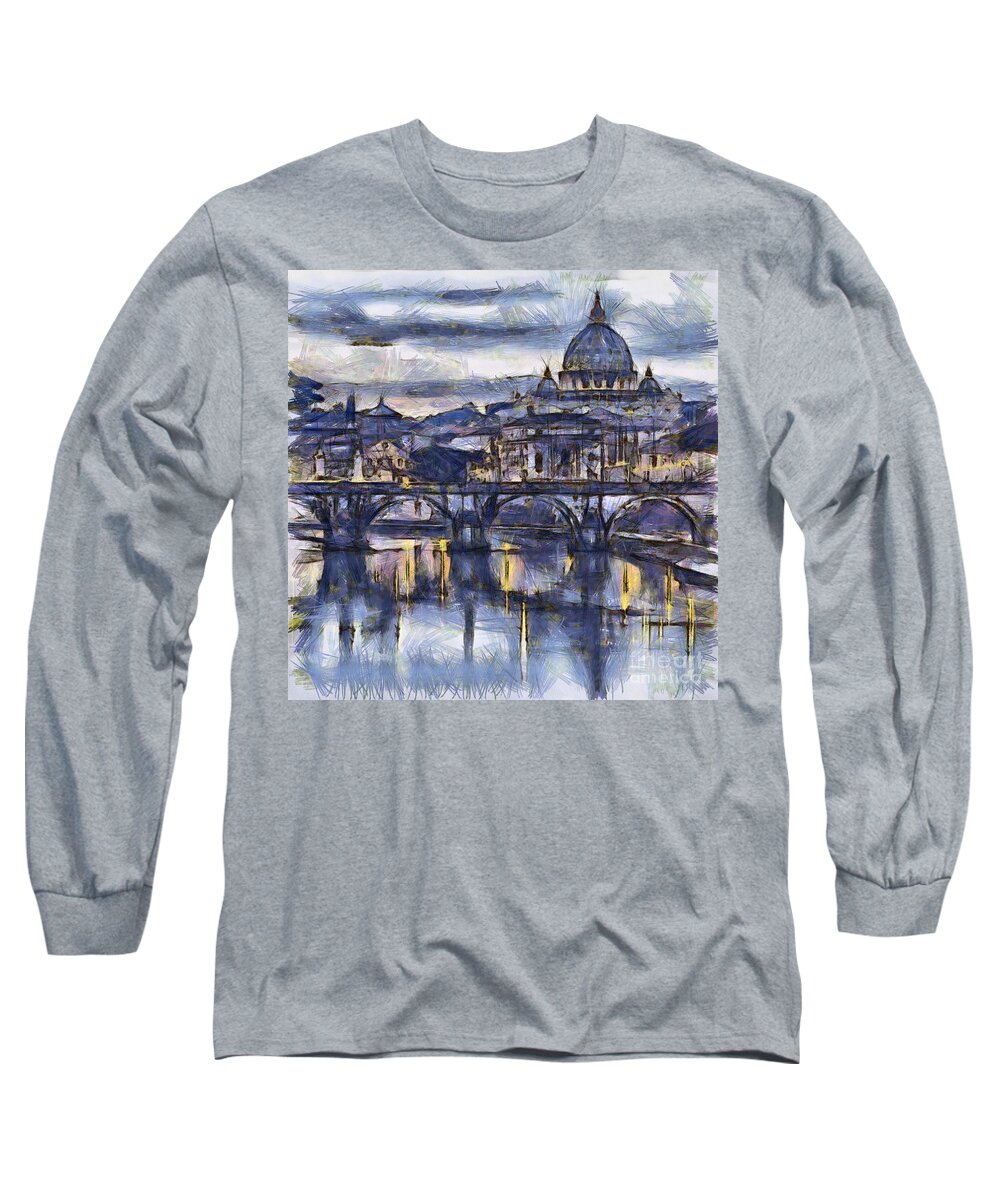 Rome Long Sleeve T-Shirt featuring the photograph Rome and the river tiber at dusk #2 by Sophie McAulay