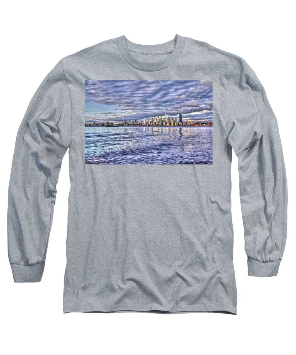 Beach Long Sleeve T-Shirt featuring the photograph Seattle skyline Cityscape #2 by SC Heffner