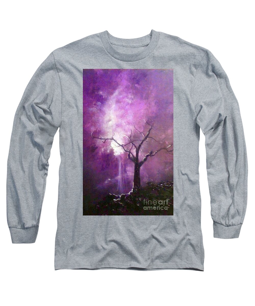 Tree Long Sleeve T-Shirt featuring the painting SkyEden Night #2 by Stefan Duncan