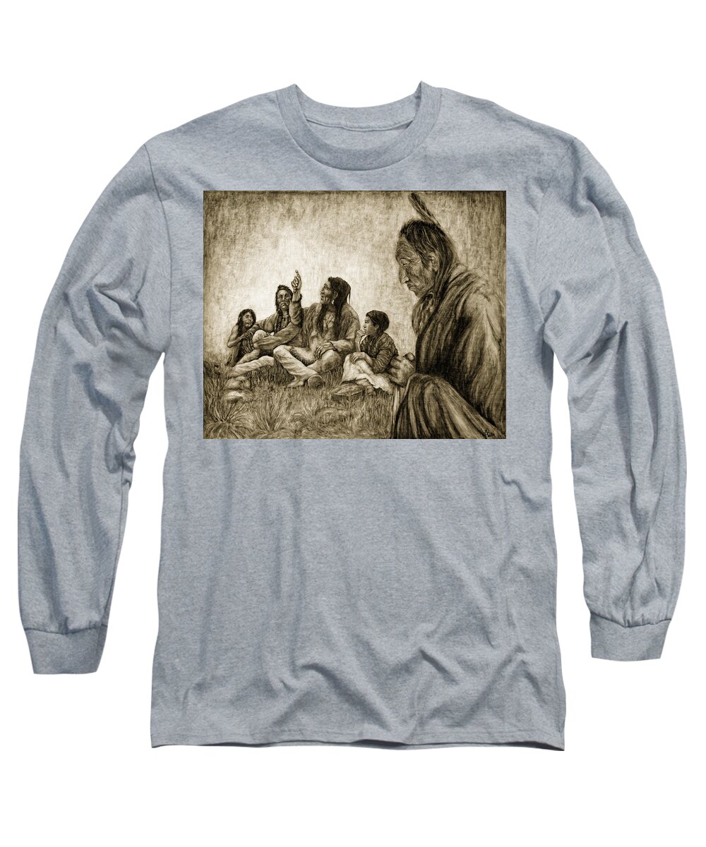 Texas Long Sleeve T-Shirt featuring the drawing Tales Passed On #2 by Erich Grant