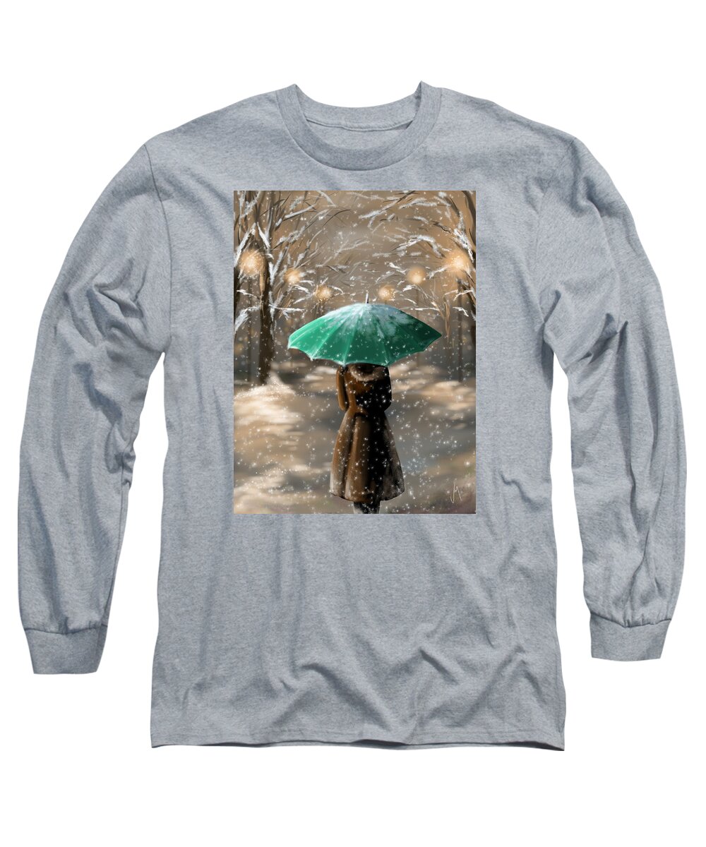 Digital Long Sleeve T-Shirt featuring the painting Snow by Veronica Minozzi