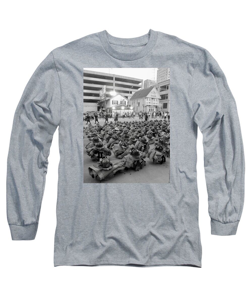 9-11 Long Sleeve T-Shirt featuring the photograph 343 Boot Formation 2   by Susan McMenamin