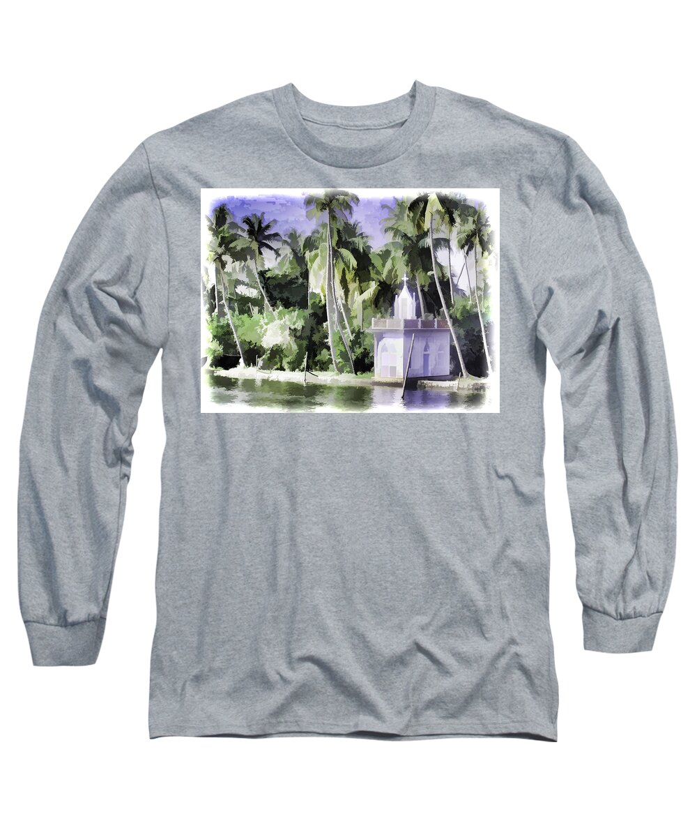 Building Long Sleeve T-Shirt featuring the digital art Church located next to a canal #6 by Ashish Agarwal
