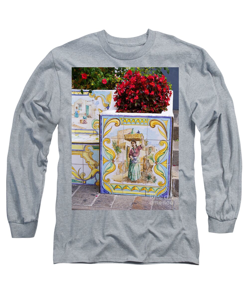 Ceramic Long Sleeve T-Shirt featuring the photograph A cool seat on Capri by Brenda Kean