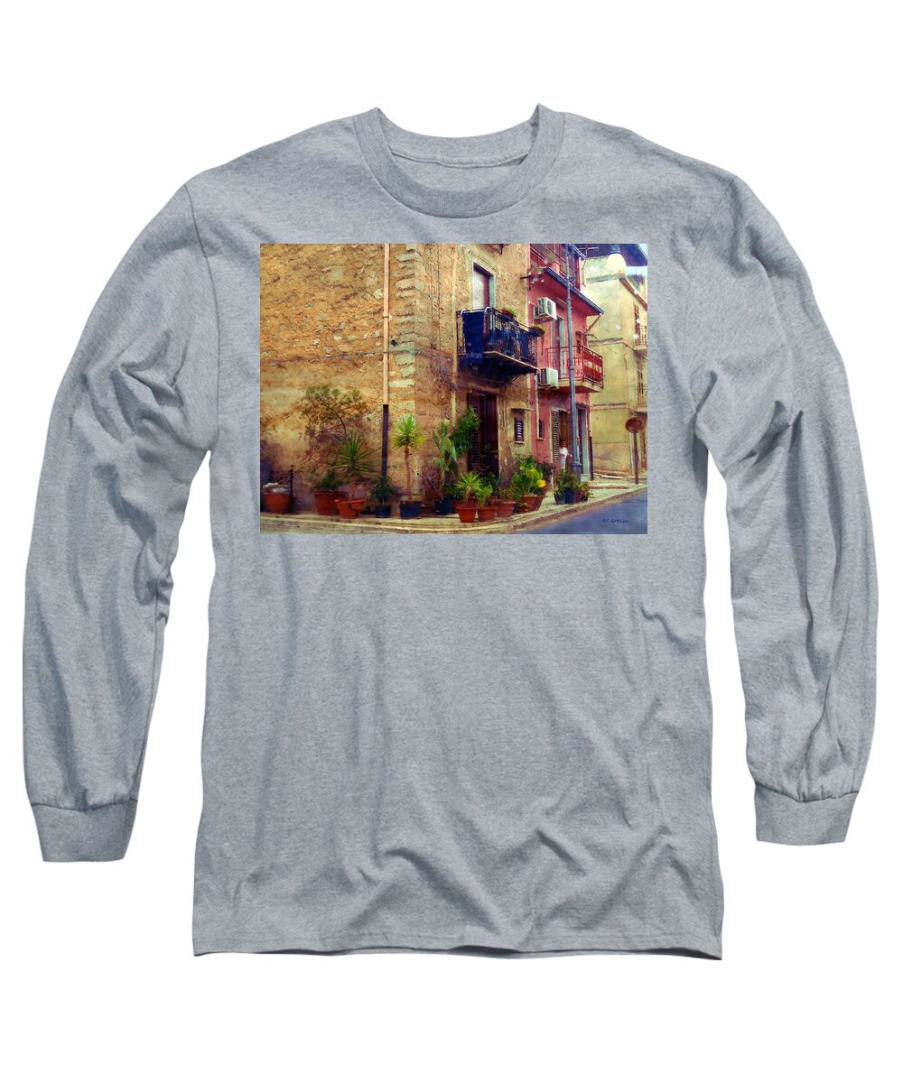 Italy Long Sleeve T-Shirt featuring the painting A Corner in Sicily by RC DeWinter