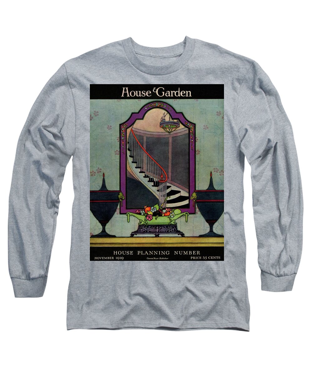 Illustration Long Sleeve T-Shirt featuring the photograph A House And Garden Cover Of A Staircase by Harry Richardson