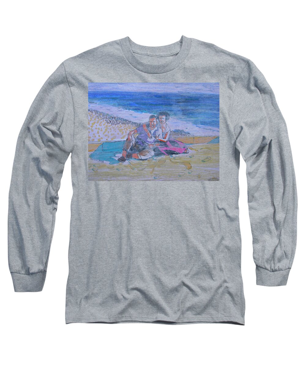 Beach Long Sleeve T-Shirt featuring the drawing A Moment in Time by Marwan George Khoury