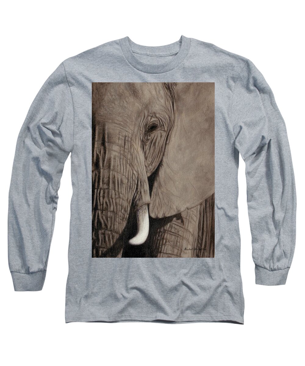 African Elephant Long Sleeve T-Shirt featuring the painting African Elephant Painting by Rachel Stribbling