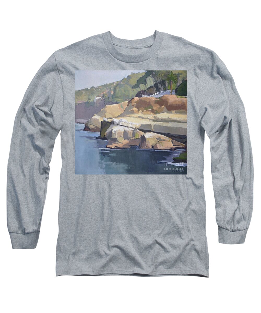 Coast Walk Long Sleeve T-Shirt featuring the painting Coast Walk in La Jolla San Diego California by Paul Strahm
