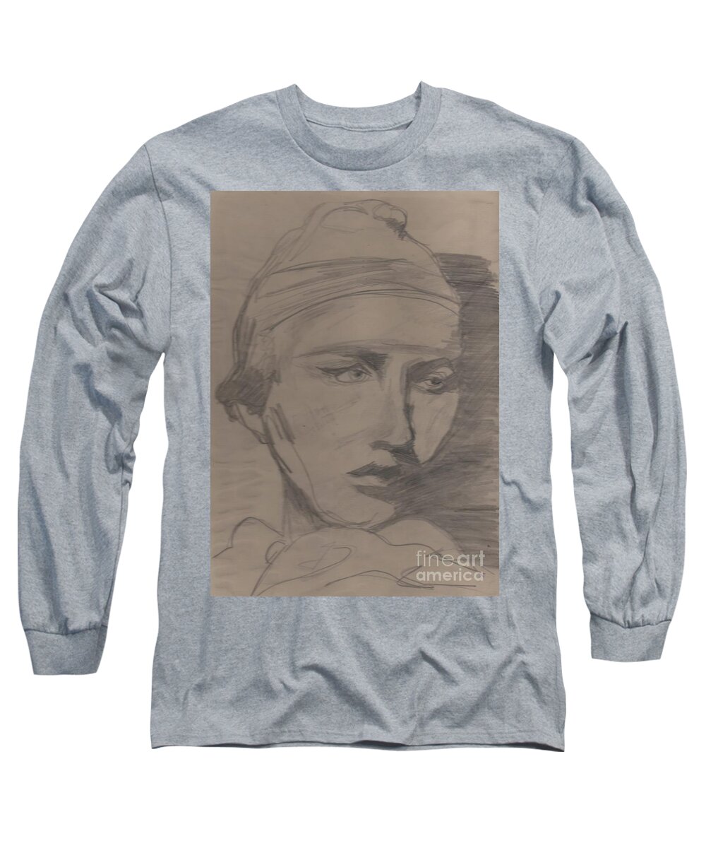 Portrait Long Sleeve T-Shirt featuring the drawing Antigone by jrr by First Star Art