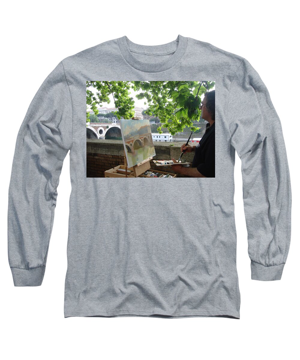 Ylli Haruni Long Sleeve T-Shirt featuring the photograph Artist at Work Rome by Ylli Haruni