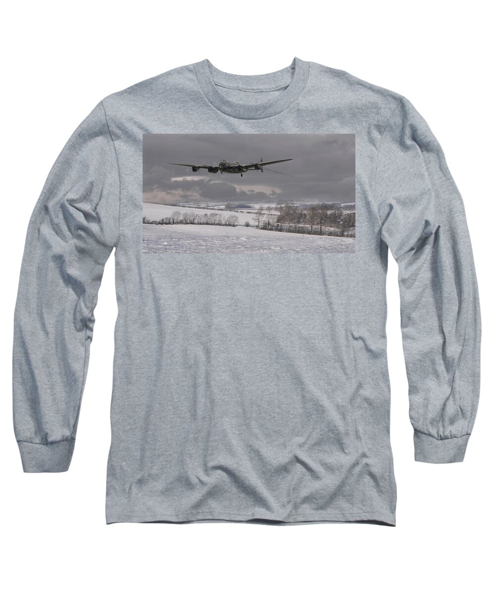 Aircraft Long Sleeve T-Shirt featuring the digital art Avro Lancaster - Limping Home by Pat Speirs