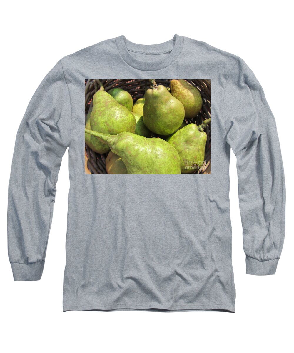 Pear Long Sleeve T-Shirt featuring the photograph Basket Of Green Pears by Susan Carella