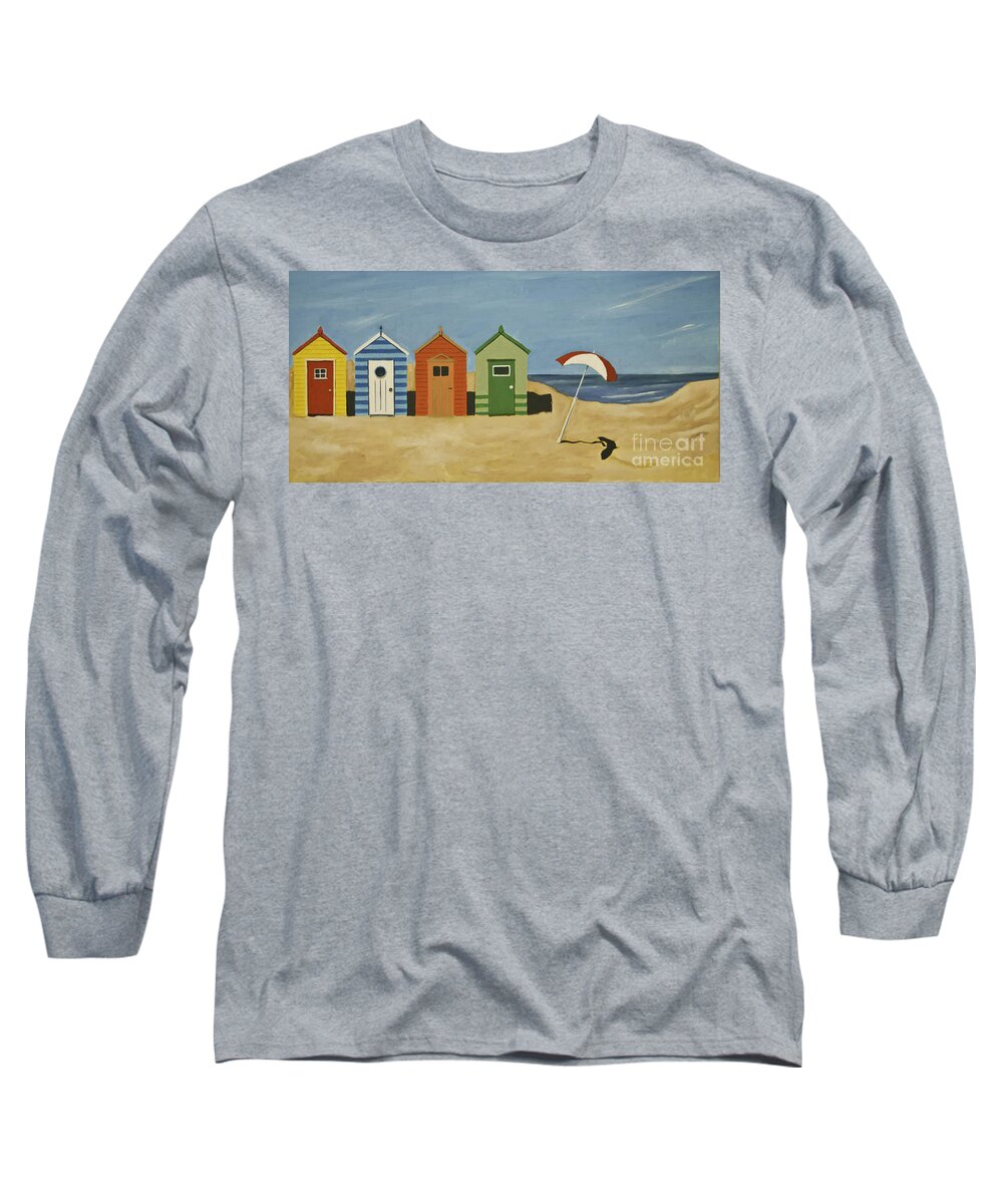 Beach Huts Long Sleeve T-Shirt featuring the painting Beach Huts by James Lavott