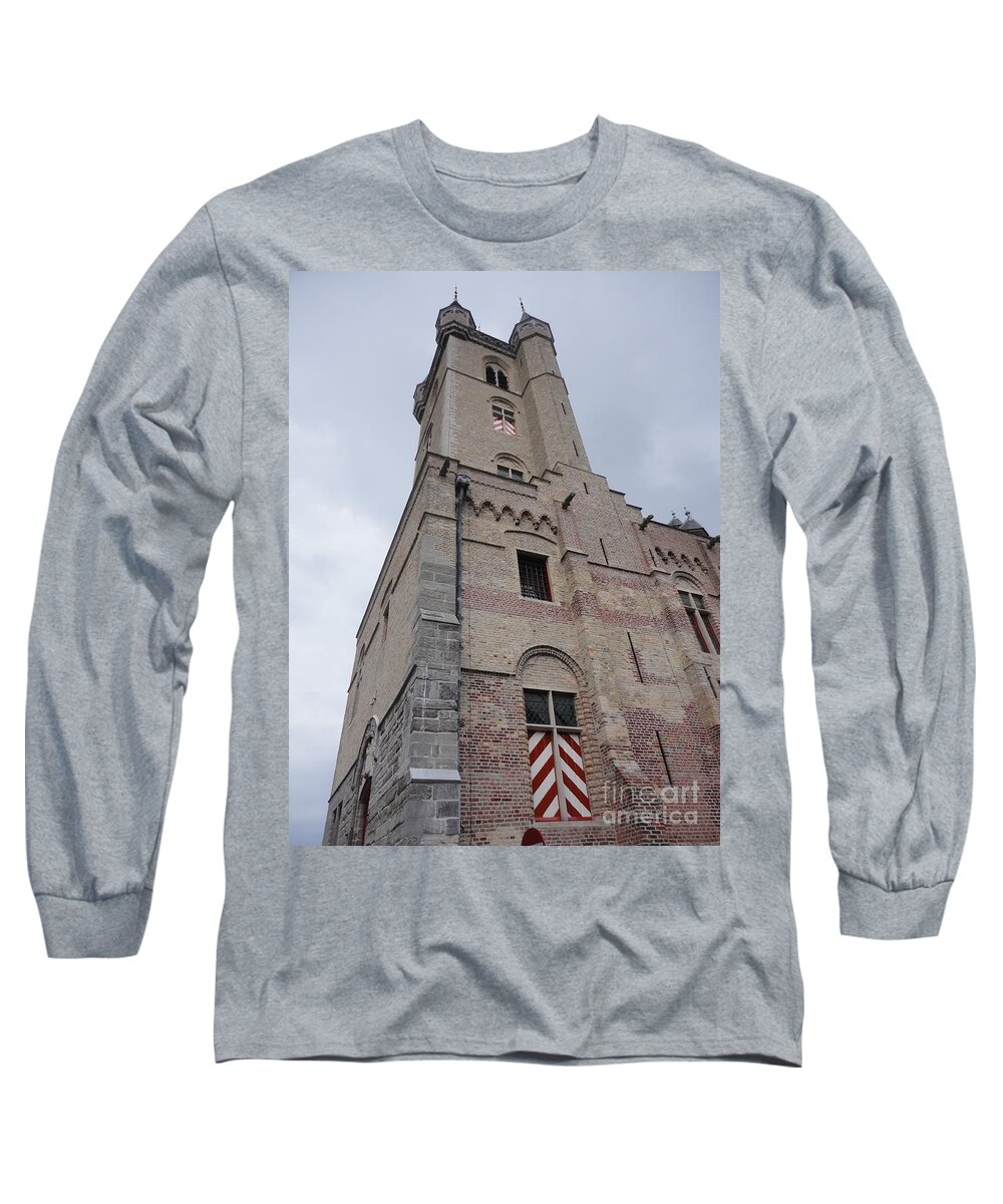 Belfry Located In Sluis Long Sleeve T-Shirt featuring the photograph BELFRY in Sluis HOLLAND by PainterArtist FIN
