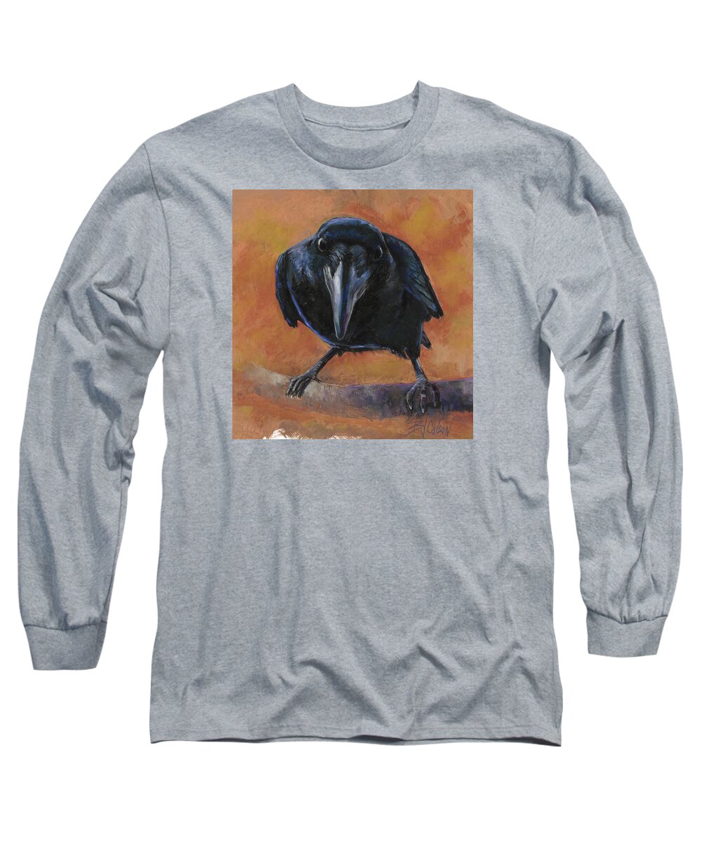 Raven Long Sleeve T-Shirt featuring the painting Bird Watching by Billie Colson