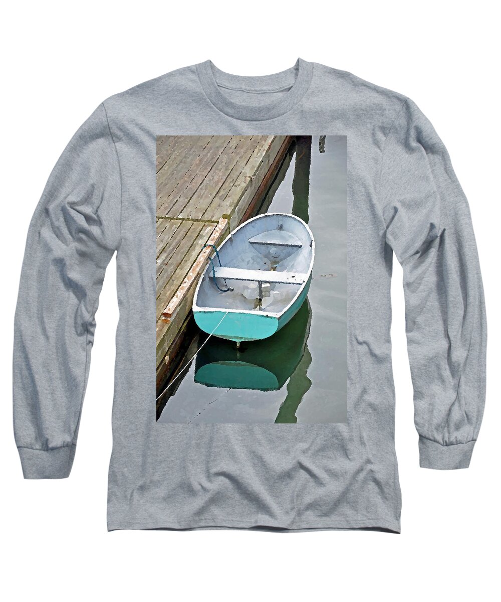 Boat Long Sleeve T-Shirt featuring the photograph Boat Tied to Pier by Phyllis Meinke