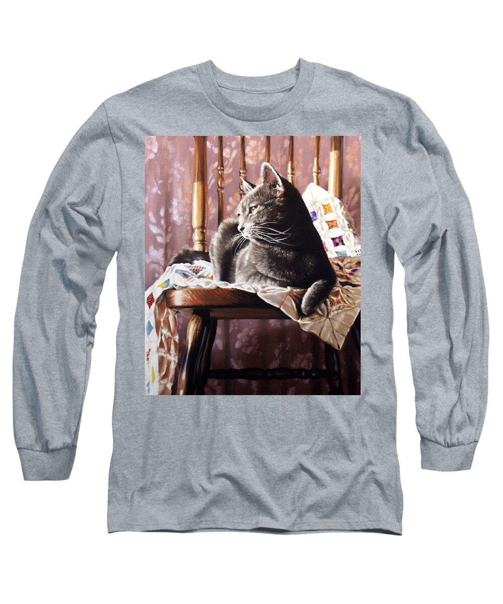 Cat Long Sleeve T-Shirt featuring the painting Brat Cat by Dianna Ponting