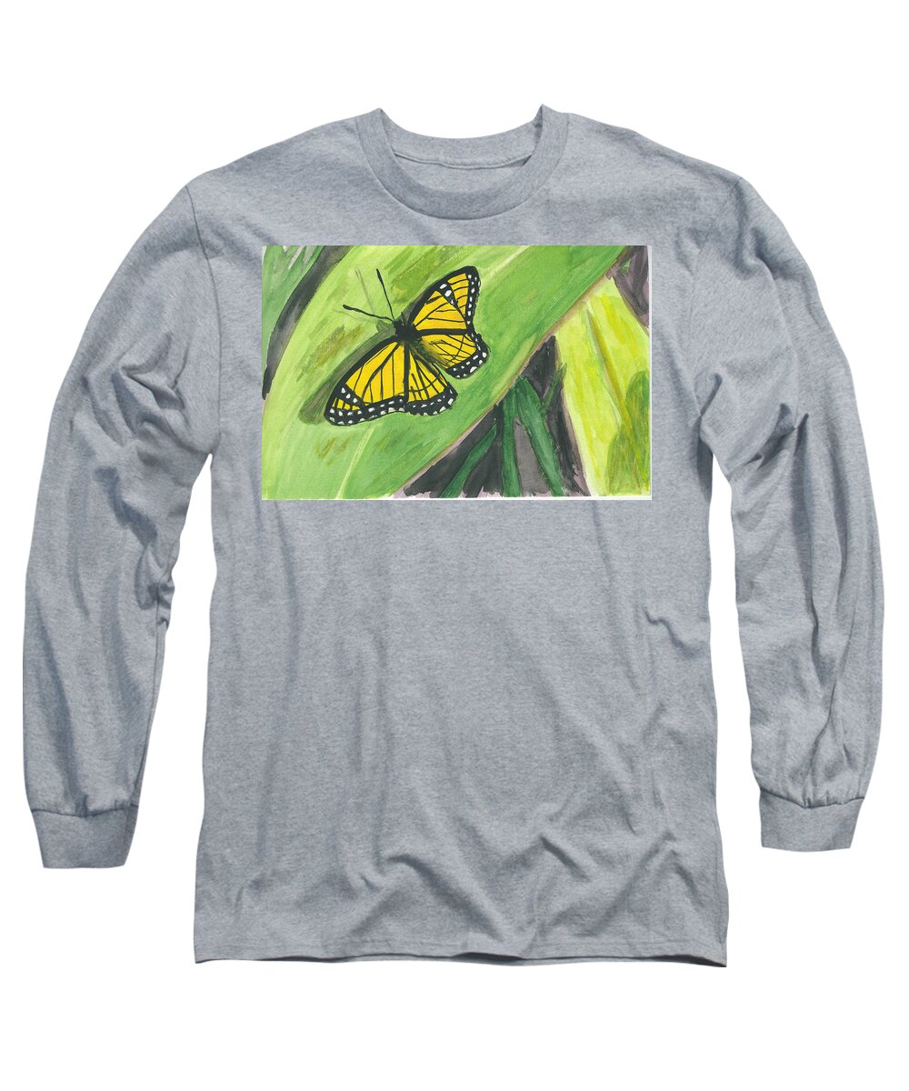 Butterfly. Monarch Long Sleeve T-Shirt featuring the painting Butterfly in Vermont Corn Field by Donna Walsh