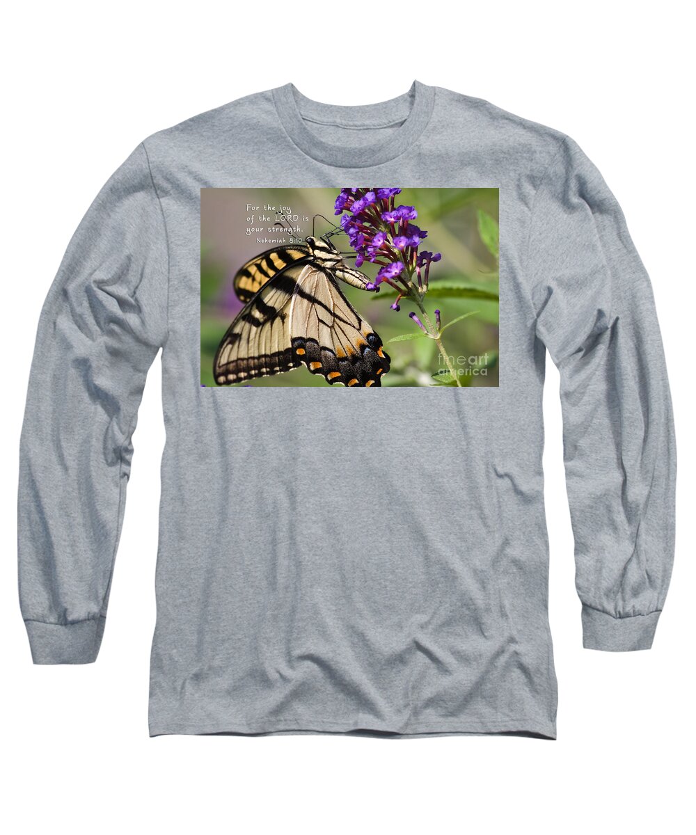 Scripture Photos Long Sleeve T-Shirt featuring the photograph Butterfly Scripture by Jill Lang