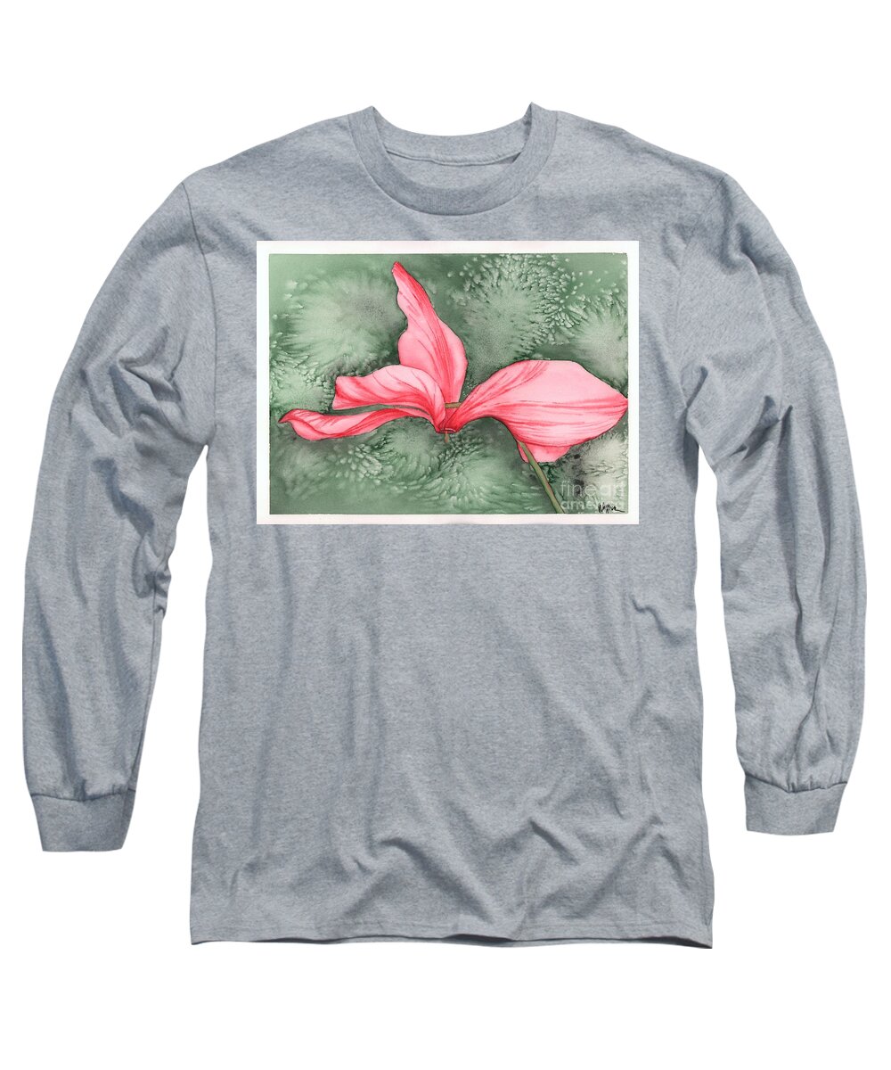 Cyclamen Long Sleeve T-Shirt featuring the painting Candy Cane Cyclamen by Hilda Wagner