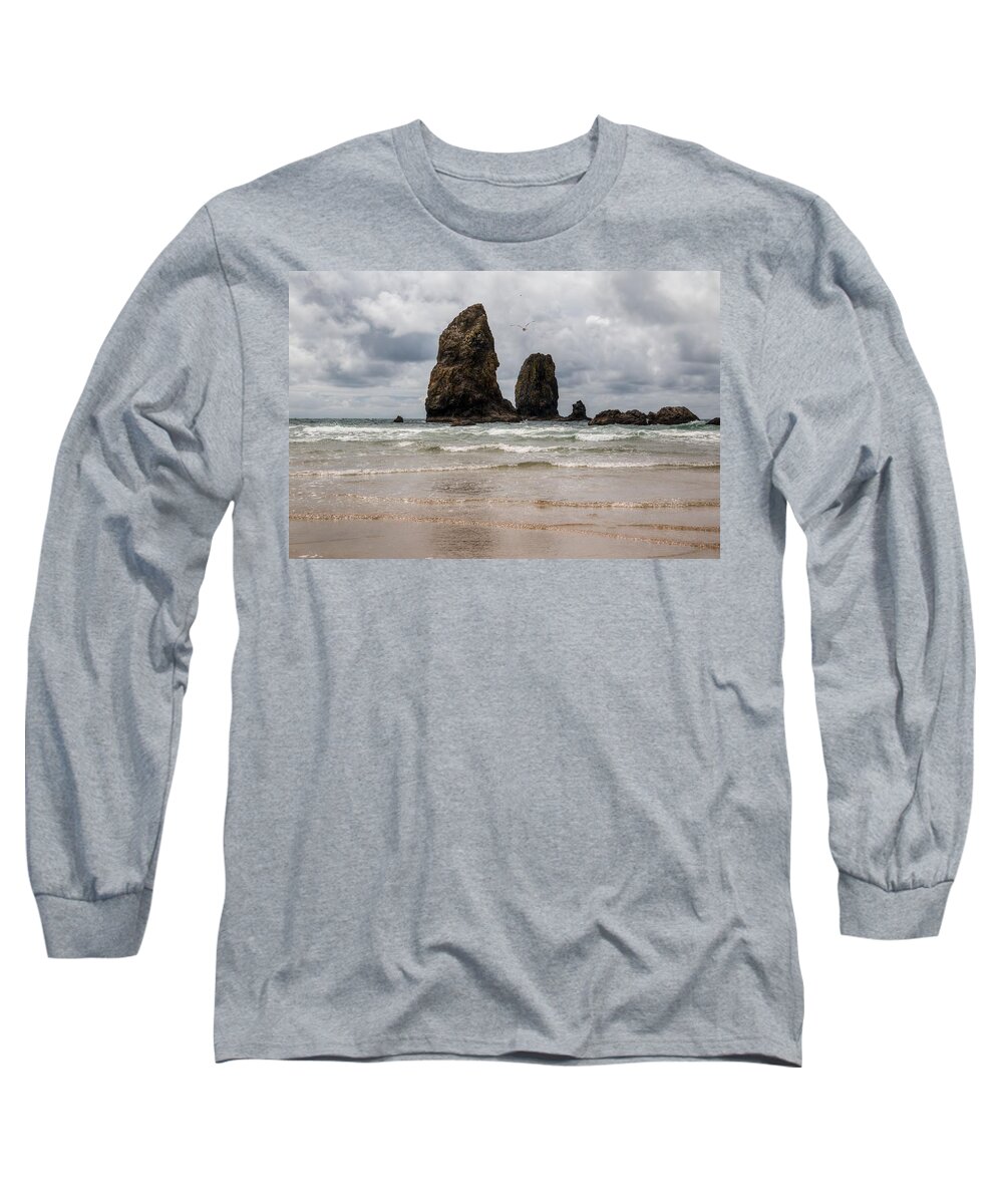 Cannon Beach Long Sleeve T-Shirt featuring the photograph Cannon Beach Clouds 0068 by Kristina Rinell