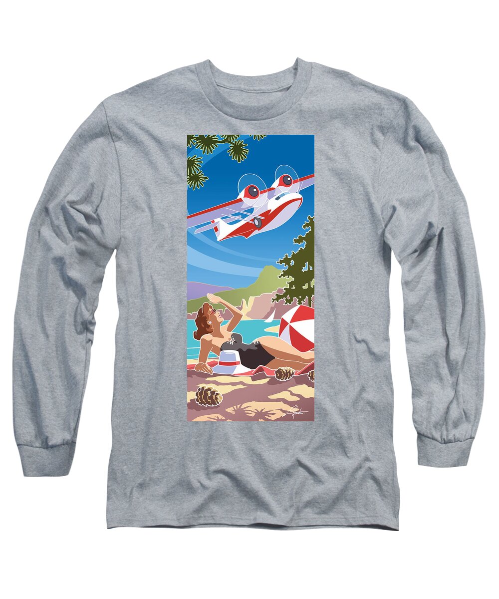 Mid Century Long Sleeve T-Shirt featuring the digital art Catalina, Mid century Travel by Larry Hunter