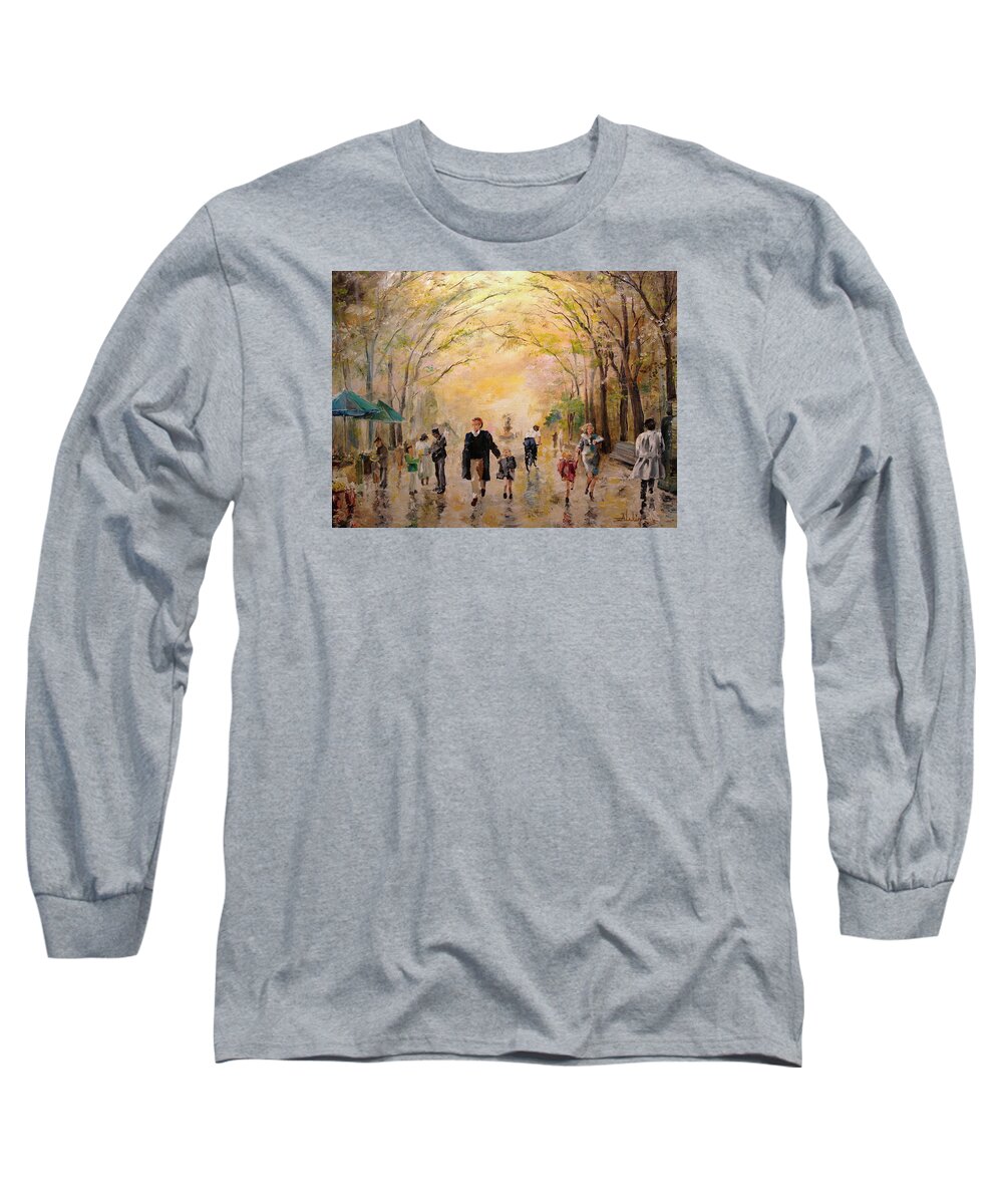 Central Park Long Sleeve T-Shirt featuring the painting Central Park Early Spring by Alan Lakin