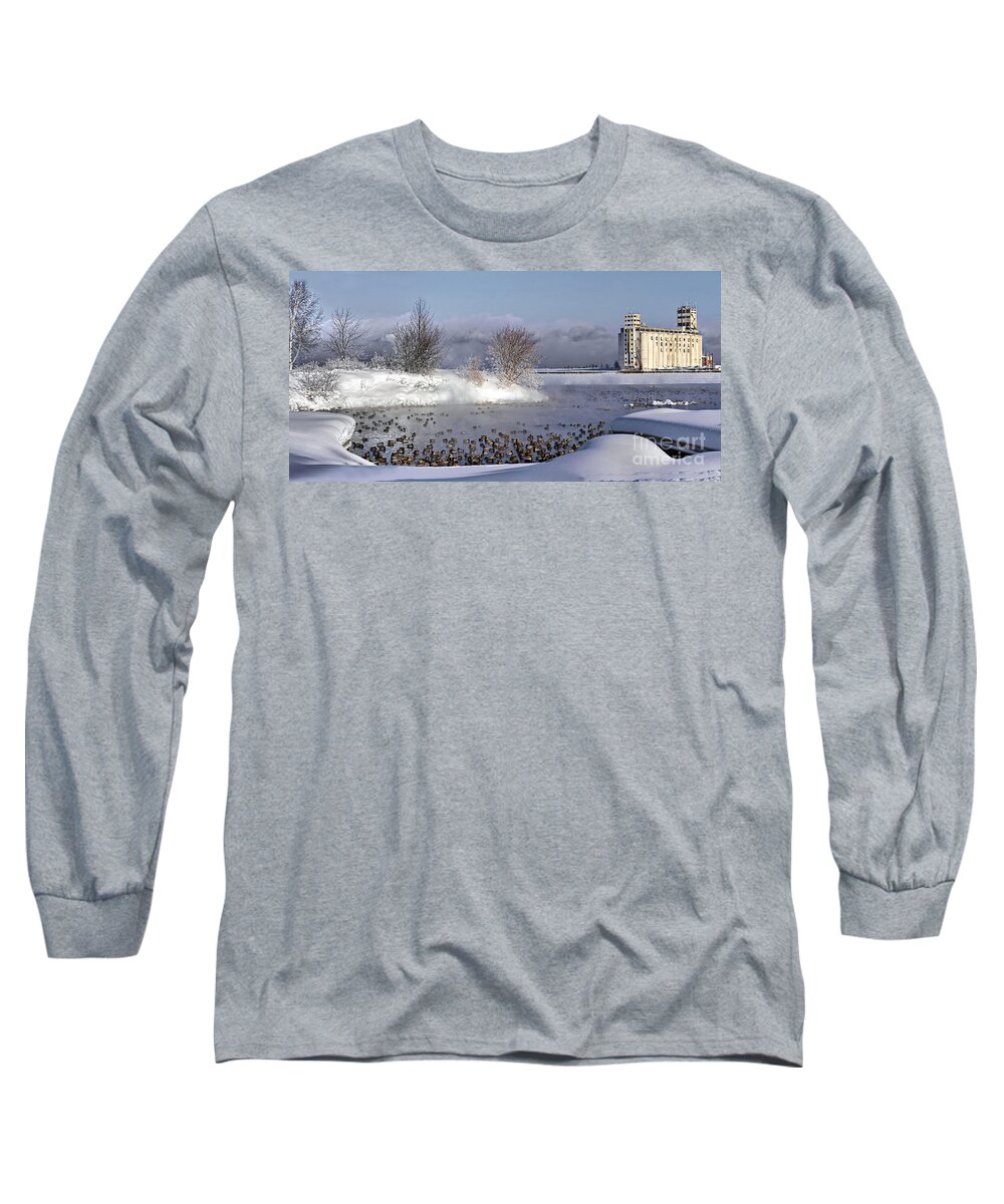 Winter Long Sleeve T-Shirt featuring the photograph Collingwood Terminal Building in Winter by Andrea Kollo