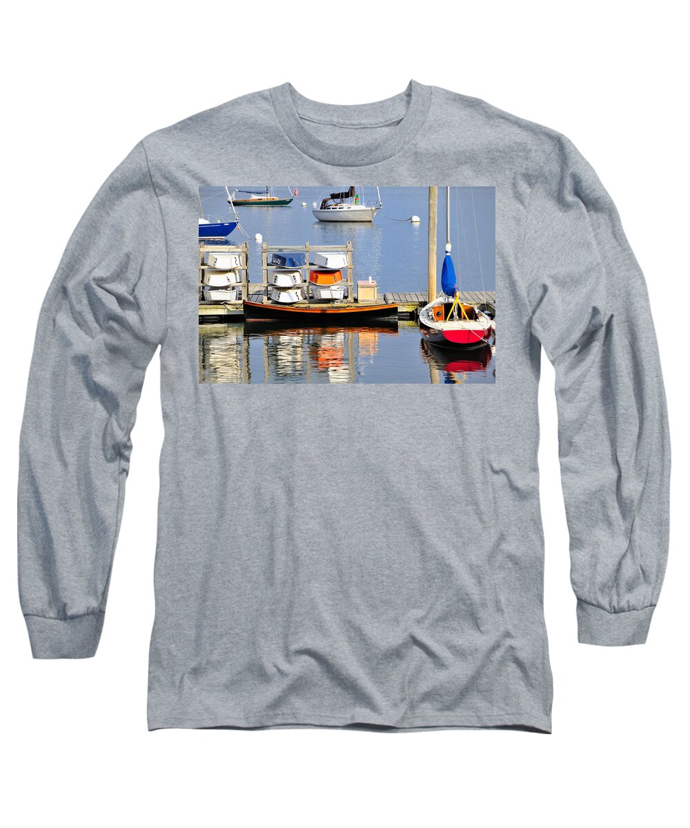 Maine Long Sleeve T-Shirt featuring the photograph Colorful boats Rockland Maine by Marianne Campolongo