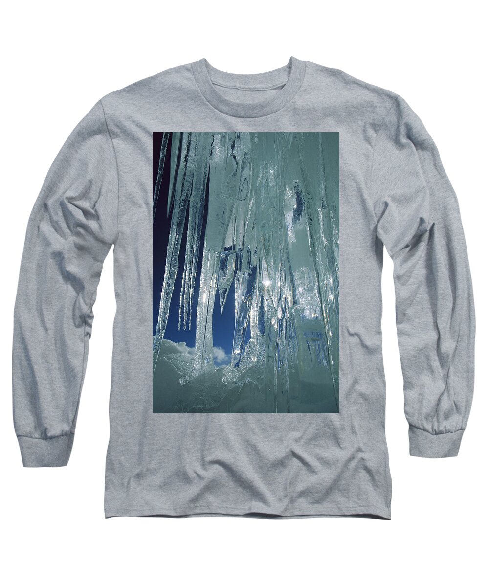 Feb0514 Long Sleeve T-Shirt featuring the photograph Crevasse Icicles Chongtar Karakoram by Colin Monteath