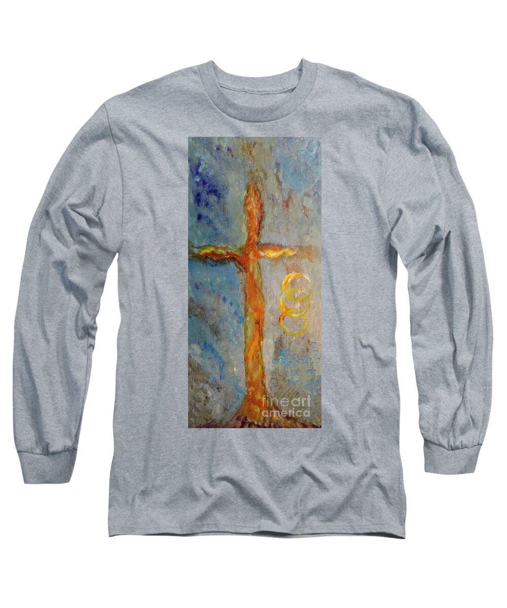 Spiritual Long Sleeve T-Shirt featuring the painting Cross of Endless Love by Ella Kaye Dickey