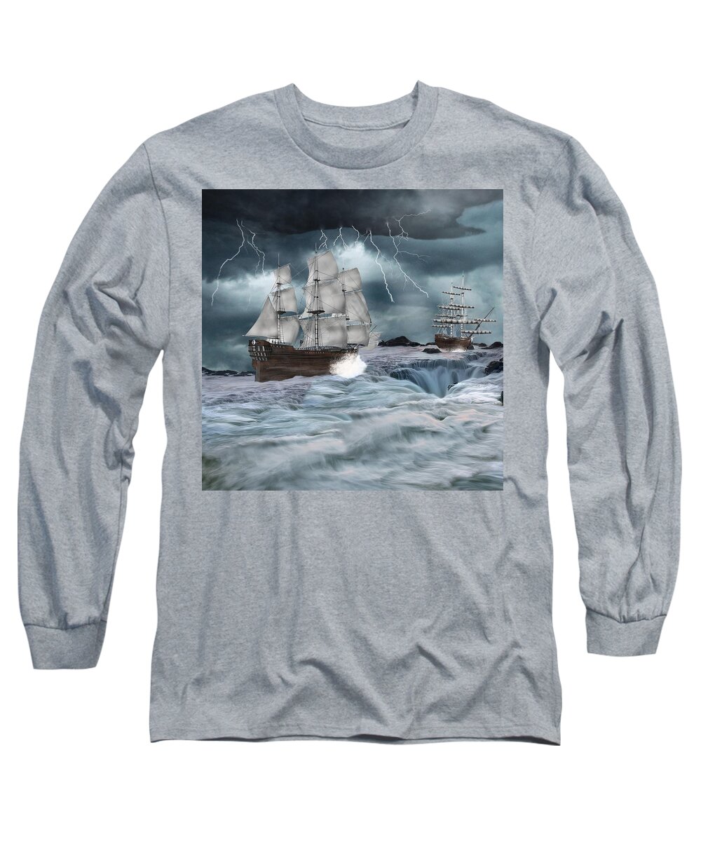 Ships Long Sleeve T-Shirt featuring the digital art Danger Ahead by Davandra Cribbie