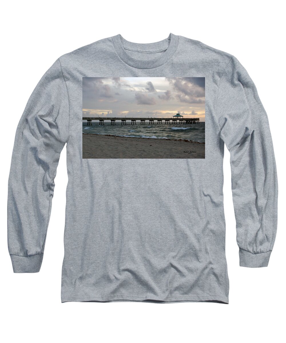 Sunrise Long Sleeve T-Shirt featuring the photograph Deerfield Beach International Fishing Pier Sunrise by Rafael Salazar