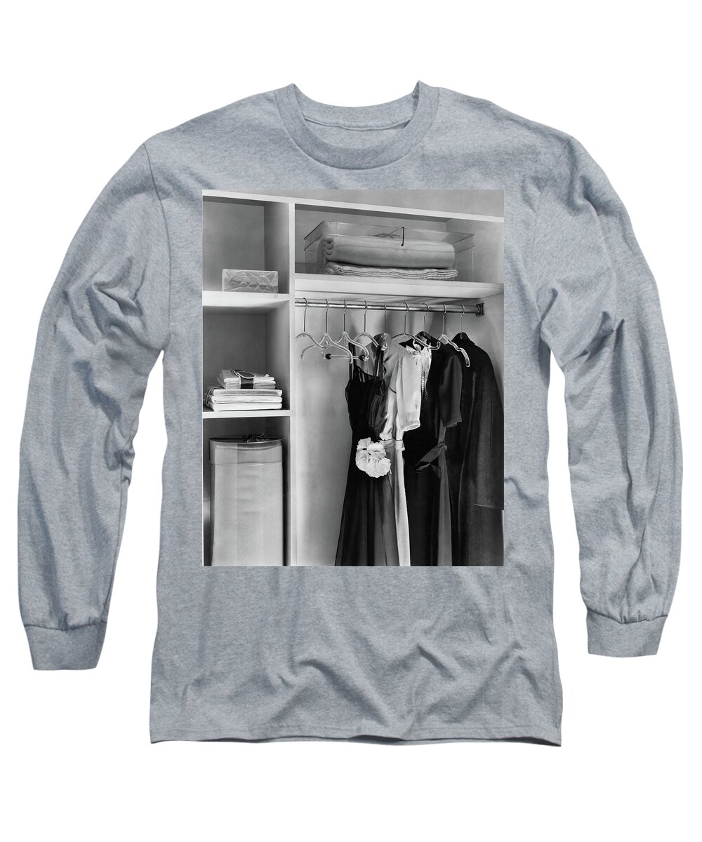 Interior Long Sleeve T-Shirt featuring the photograph Dresses Hanging In A Closet by Dana B. Merrill
