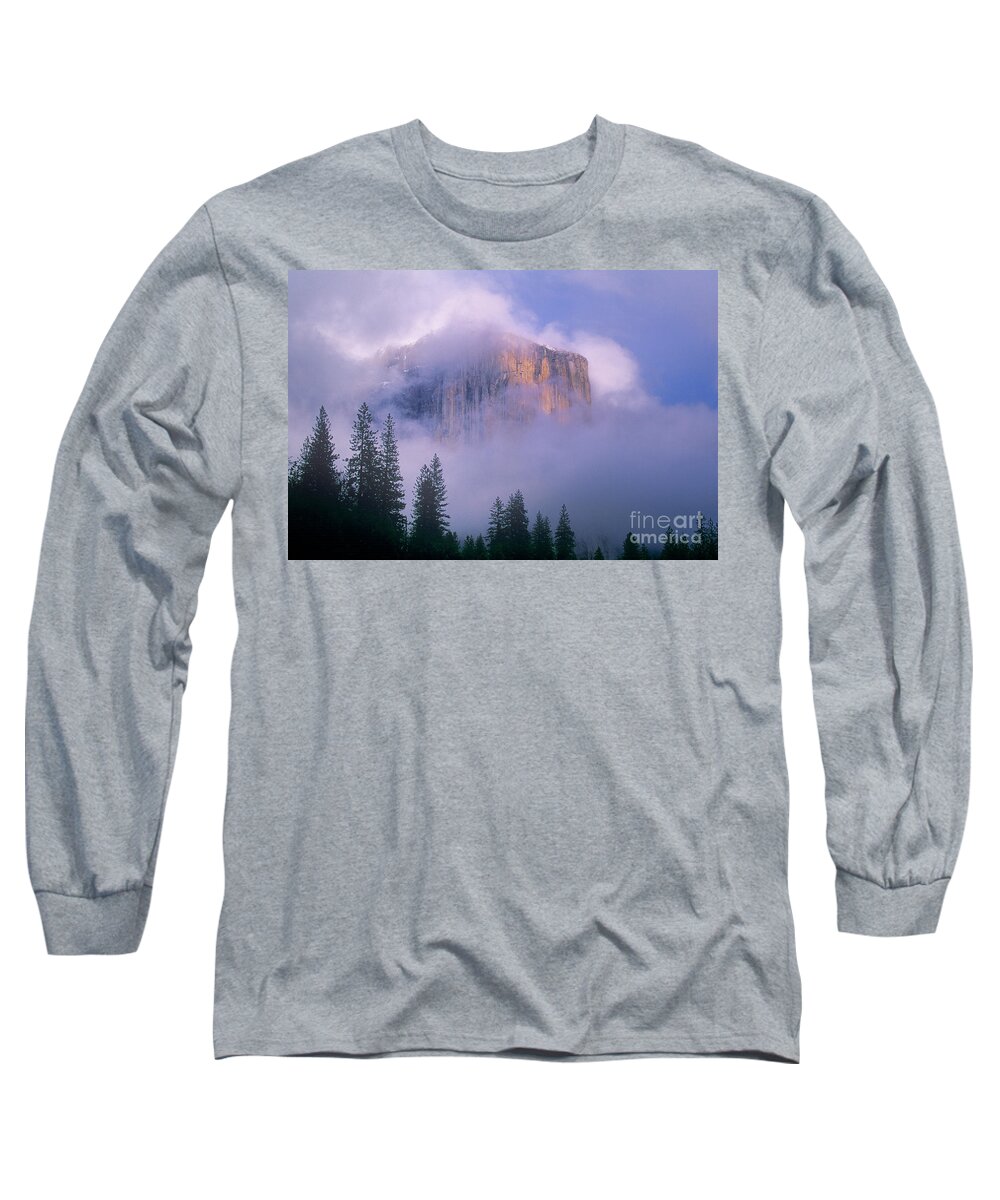 North America Long Sleeve T-Shirt featuring the photograph El Capitan In Fog Yosemite National Park California by Dave Welling