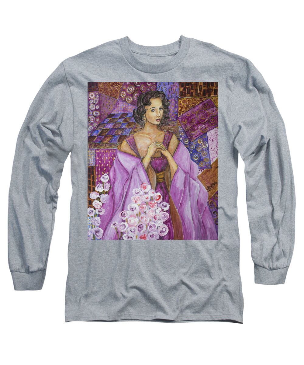 Elizabeth Taylor Long Sleeve T-Shirt featuring the painting Elizabeth Taylor Screen Goddess by Nik Helbig